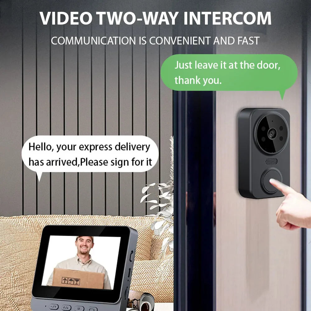 4.3" Wireless Video Doorbell — HD IPS Screen, 2.4G WiFi, Smart Intercom, Two-Way Talk, Night Vision