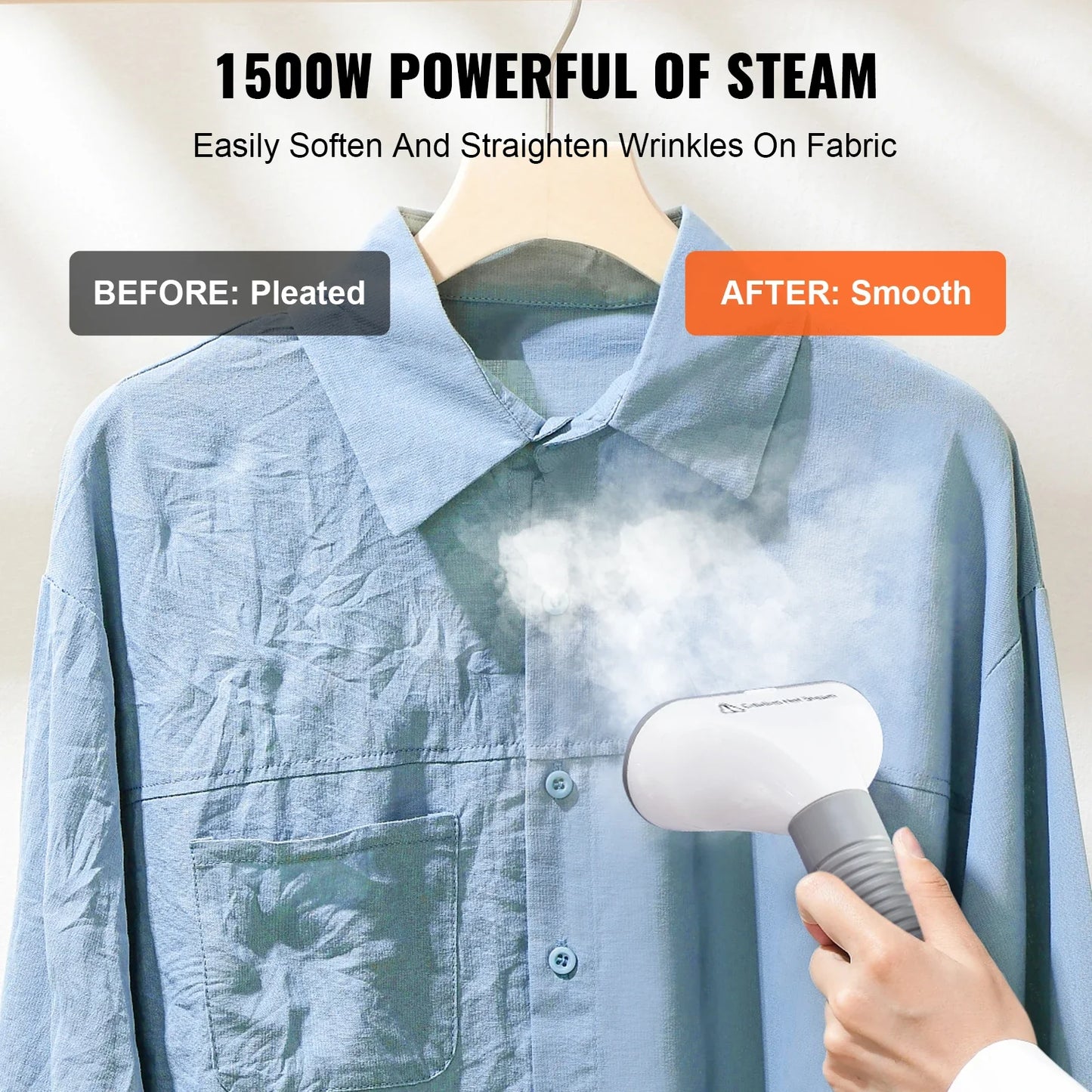 VEVOR Standing Garment Steamer with Foldable Hanger - 0.5 Gallon Tank for 90-Minute Continuous Home Steam Cleaning