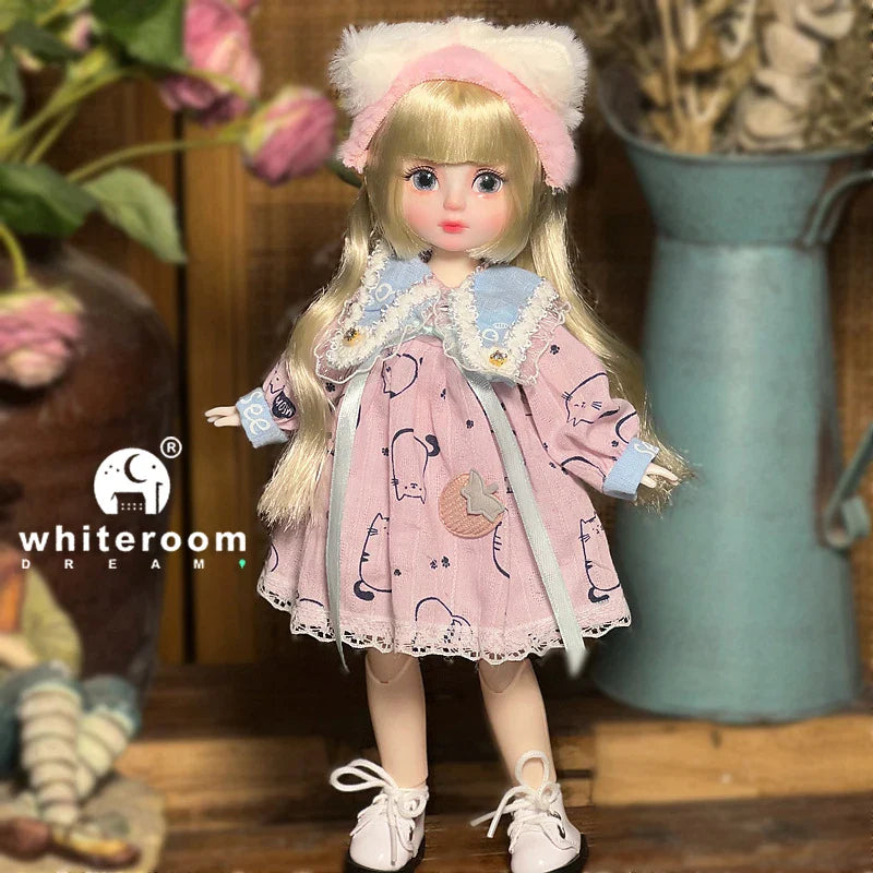30cm 1/6 BJD Ball Jointed Doll – Starry Gray Eyes with Lolita Fashion Dress, DIY Toy Gift for Girls