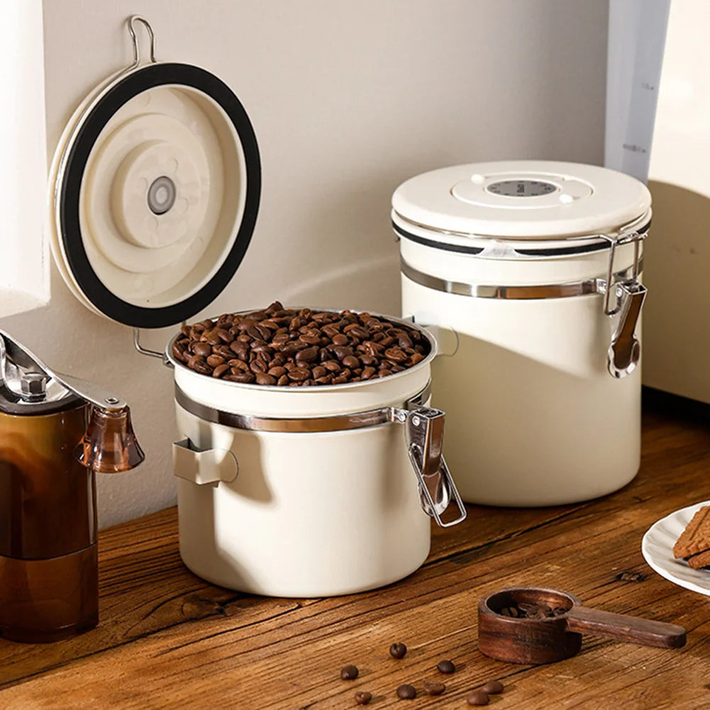 Coffee Bean Vacuum Sealed Jug — Stainless Steel Airtight Food & Grain Storage Container for Kitchen, Portable Canister