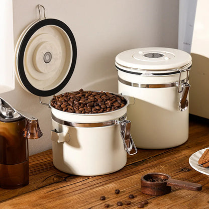 Coffee Bean Vacuum Sealed Jug — Stainless Steel Airtight Food & Grain Storage Container for Kitchen, Portable Canister
