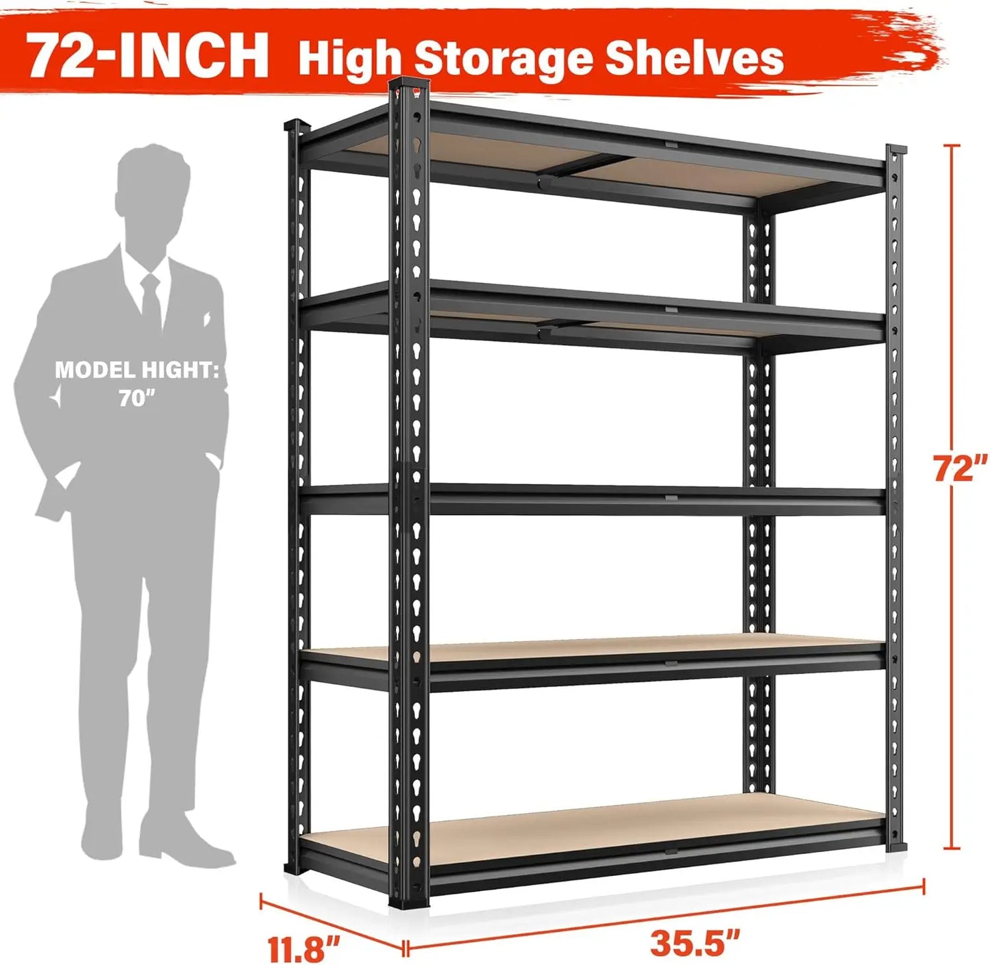5-Tier Garage Shelving Unit – Heavy Duty Metal Storage Shelves, 2000LBS Capacity for Warehouse