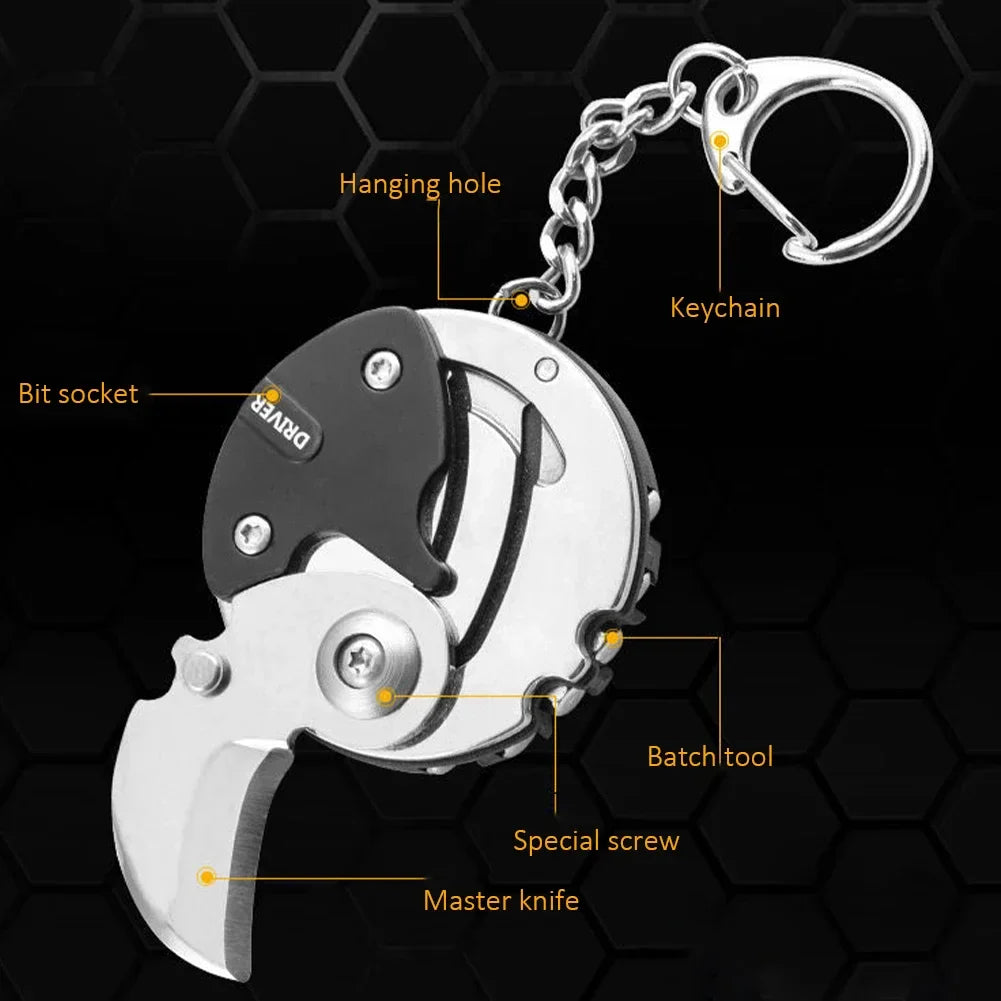 Multifunctional Hexagon Keychain Tool – Mini EDC Screwdriver, Folding Coin Knife & Pocket Gear for Outdoor Use