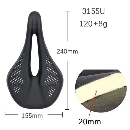Elitaone MTB Carbon Saddle — 240x143mm Road Bike Seat | Super Light 90g UD Bare Carbon Finish