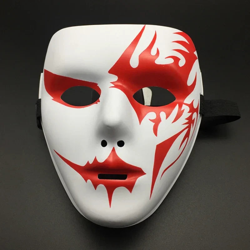 Halloween Masquerade Full Face Mask – Hand-Painted White & Black Gold Death Clown for Adults