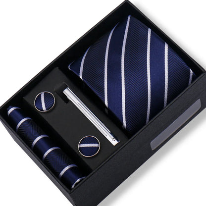 Men’s Green Tie Gift Box Set - Premium Business Necktie with Hanky, Cufflinks & Tie Clip for Wedding Formal Wear