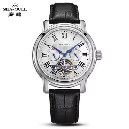 Seagull Men’s Automatic Mechanical Watch - Multi-Function Hollow Flywheel Business Wristwatch