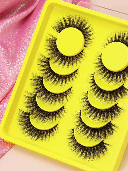 5 Pairs Cat Eye Faux Mink Eyelashes – Winged Long Natural Manga Style False Lashes Makeup Set