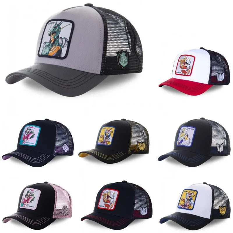 Saint Seiya Anime Baseball Cap - Adjustable Cotton Mesh Trucker Hat for Men & Women Summer Sun Protection