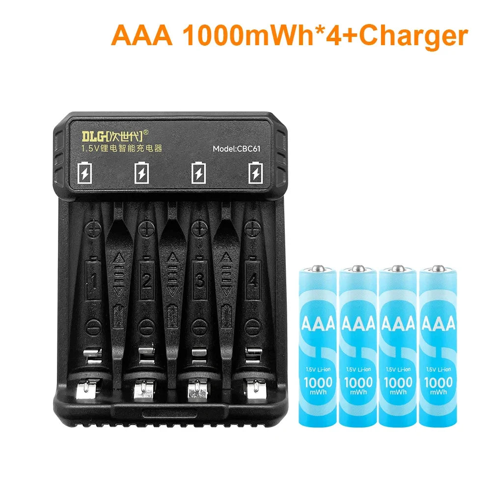 DLGPOWER 1.5V AA/AAA Rechargeable Lithium Batteries with Charger – for Camera, Electric Toy, Remote Control, Game Controller
