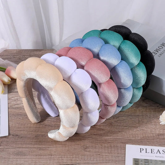 Sponge Headband for Women & Girls - Puffy Hair Band, Bubble Terry Cloth Makeup & Spa Accessory, Retro Hairwear