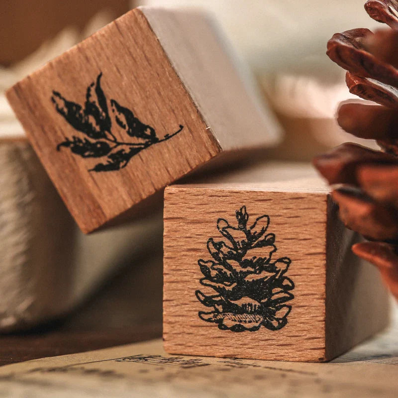 Yoofun 7-Piece Vintage Moon & Plant Wooden Stamps — Rubber Stamps for Scrapbooking, DIY Craft & Stationery
