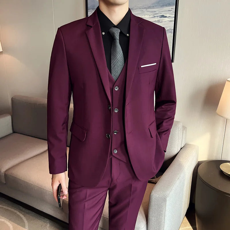 High-Quality Men’s 3-Piece Suit Set — Business Casual & Wedding Outfit (Jacket + Vest + Trousers), 2024 Fashion Banquet, Sizes S-6XL