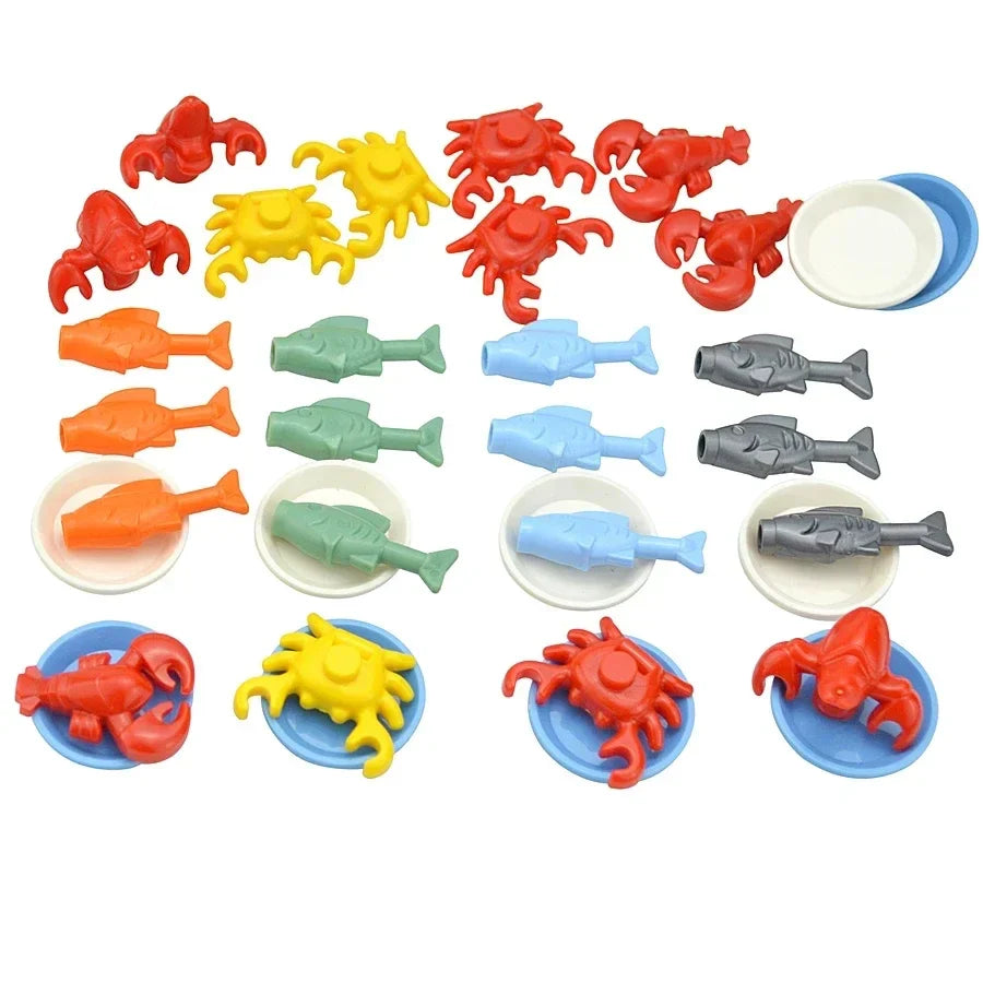 DIY Mini Food Building Block Figures – Bread, Fish, Fruit, Chicken, Crab, Hot Dog, Cake, Pizza & Carrot Creative Toy Bricks