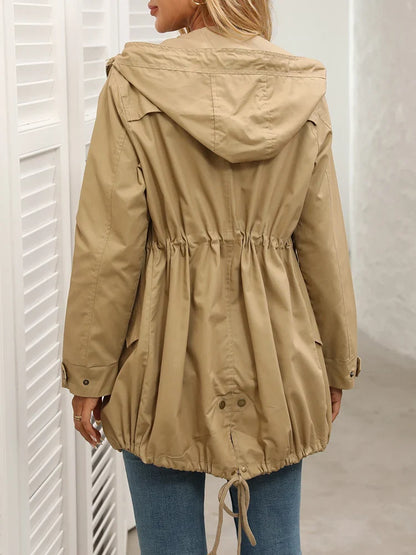 Women’s Hooded Windbreaker Coat - Lightweight Slim-Fit Mid-Length Jacket for Spring & Autumn