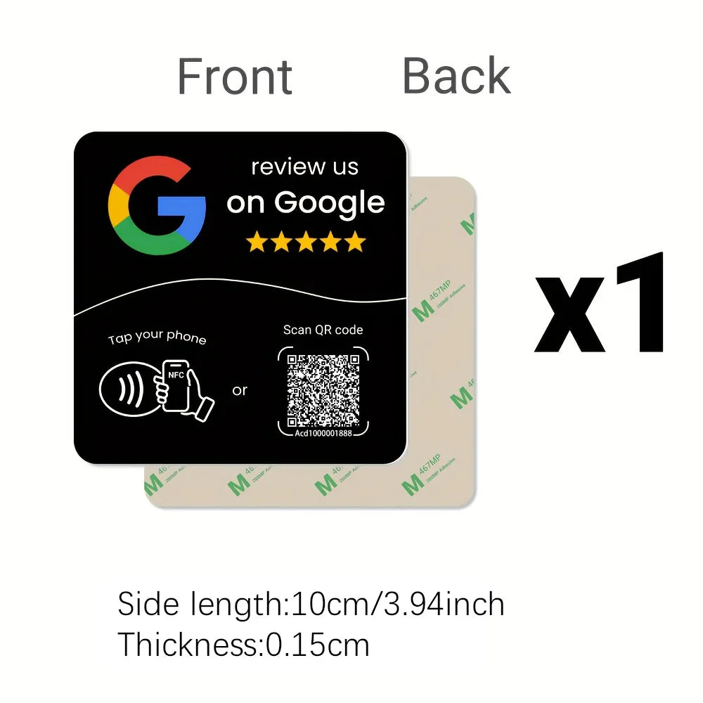 NTAG215 NFC Google Review Card - Programmable 13.56MHz Square Stand with Editable QR Code