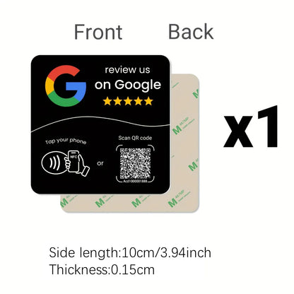 NTAG215 NFC Google Review Card - Programmable 13.56MHz Square Stand with Editable QR Code