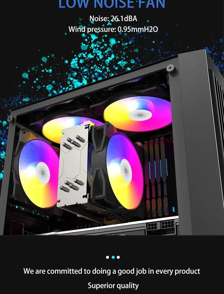TEUCER P16 120mm RGB PC Case Fan – Silent 4-Pin CPU Cooler with Rainbow Lighting