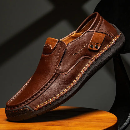 Handmade Leather Men’s Loafers – Casual Slip-On Flats, Comfortable Outdoor Walking Shoes