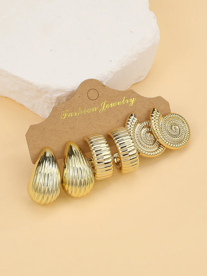 3–6 Pair Fashion Earrings Set – Gold Starfish, Seashell, Water Drop & C-Shape Textured Earrings for Travel & Vacation Style Jewelry