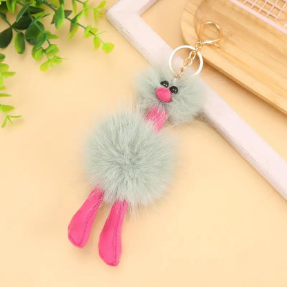 Cute Doll Ostrich Plush Pendant Keychain – Colorful Fur Ball Backpack Key Ring, Creative Gift for Women 2025 Xmas & New Year