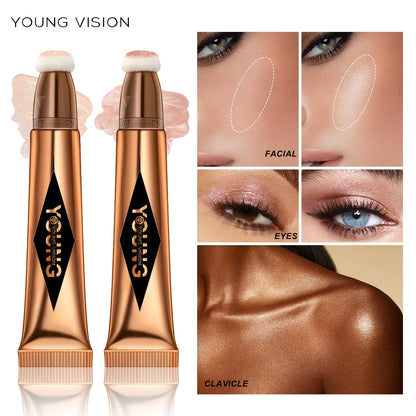 YOUNG VISION Air Cushion Powder Blusher – High Gloss Stick, 6 Color Options for Liquid Rouge Makeup
