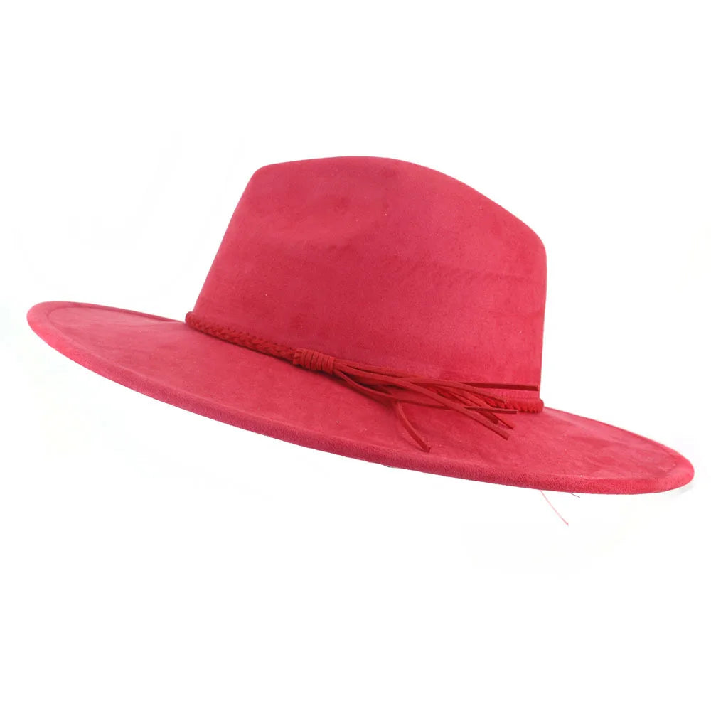Suede Top Hat Fedora - 9.5cm Wide Brim Felt Jazz Hat for Men and Women, Autumn/Winter Classic Church Sombrer