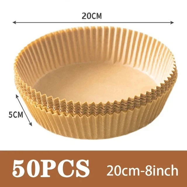 50Pcs Disposable Non-Stick Air Fryer Paper Liners – Round Baking Sheets Kitchen Airfryer Accessories for Easy Cooking & Cleanup