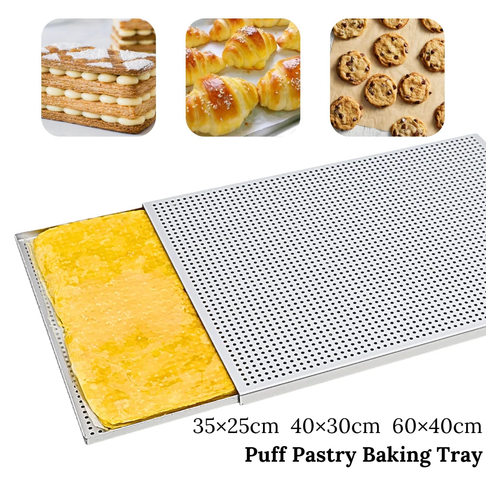 Puff Pastry Baking Tray – Rectangular Perforated Mille Feuille Pan for Oven & Bread