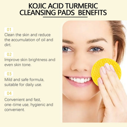 Turmeric & Kojic Acid Facial Cleansing Pads — Lemon Deep Cleanse, Brightening & Whitening Cotton Pads for Face Skincare