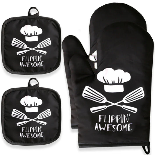 Custom Cartoon Microwave Oven Mitts & Potholder – Heat-Resistant Kitchen Gloves for BBQ, Baking & Cooking