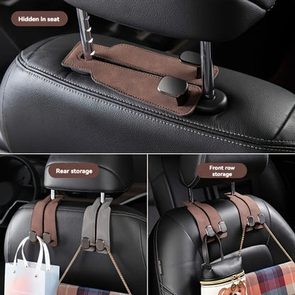 Car Seat Headrest Hooks – PU Leather Storage Organizer Hanger for Bags, Coats & Universal Auto Use