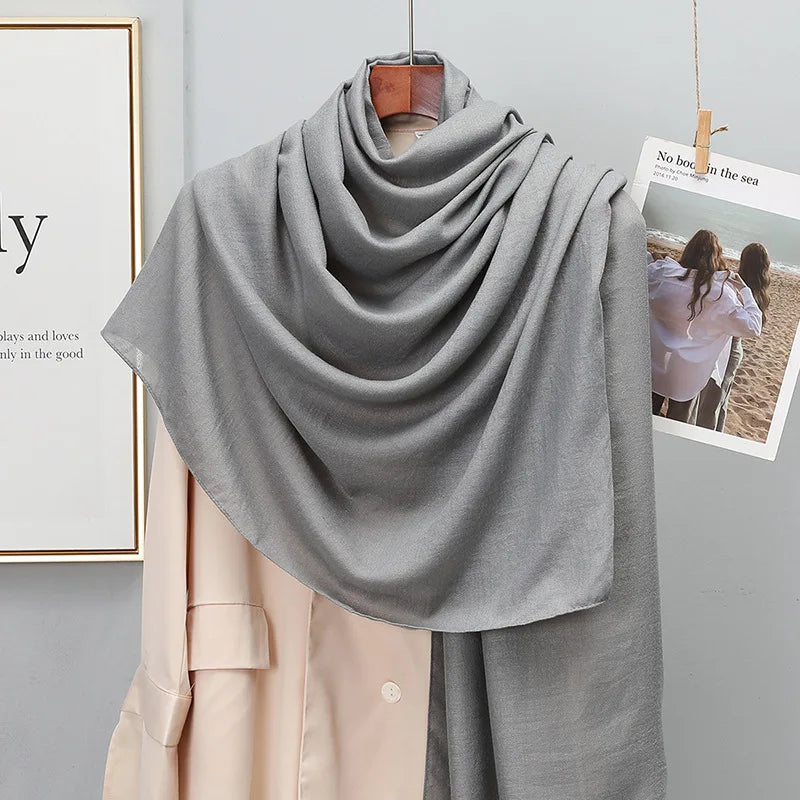 Winter Warm Cotton-Linen Pashmina Scarf for Women – Plain Stripe with Tassels – Hijab Shawl Wrap Bandana – New