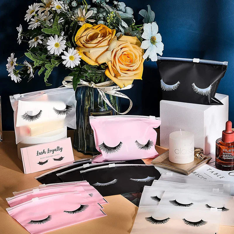 50pcs Reusable EVA Eyelash Aftercare Bags - Makeup Pouches with Zipper, Toilet Travel Plastic Storage, Cosmetic Makeup Accessories