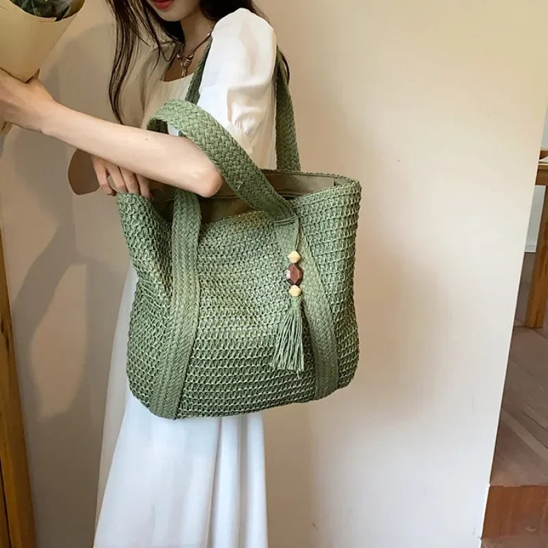 Elegant Straw Woven Handbag – Women’s Retro Beach & Casual Tote Top-Handle Shoulder Bag 2024