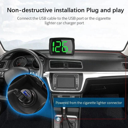 Universal Car GPS Digital HUD Speedometer - HD LCD KMH/MPH Display with Speed Reminder, Dual Chips & Plug-and-Play