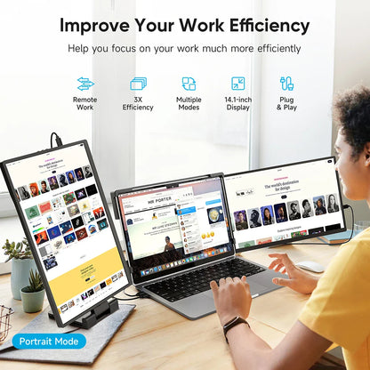 Dopesplay 14.1" Portable Laptop Screen Extender – Dual/Triple FHD 1200P IPS Monitor for Windows, Mac & Android