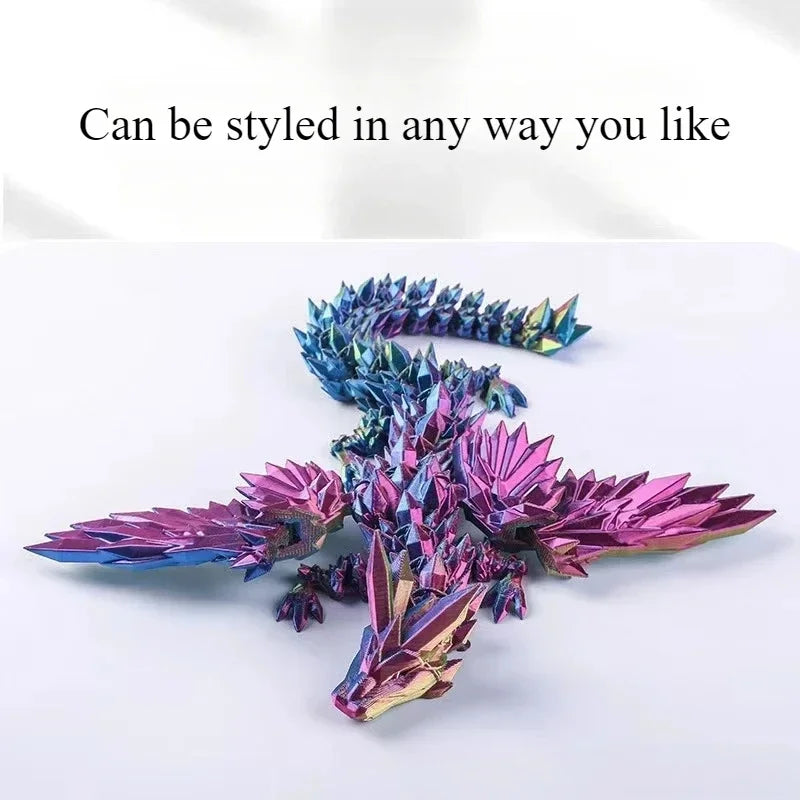 3D Printed Articulated Dragon Figurine - Colorful Gem Dragon Movable Joint Desktop Fantasy Action Figure Craft