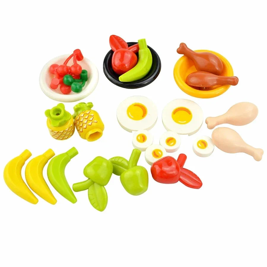 DIY Mini Food Building Block Figures – Bread, Fish, Fruit, Chicken, Crab, Hot Dog, Cake, Pizza & Carrot Creative Toy Bricks