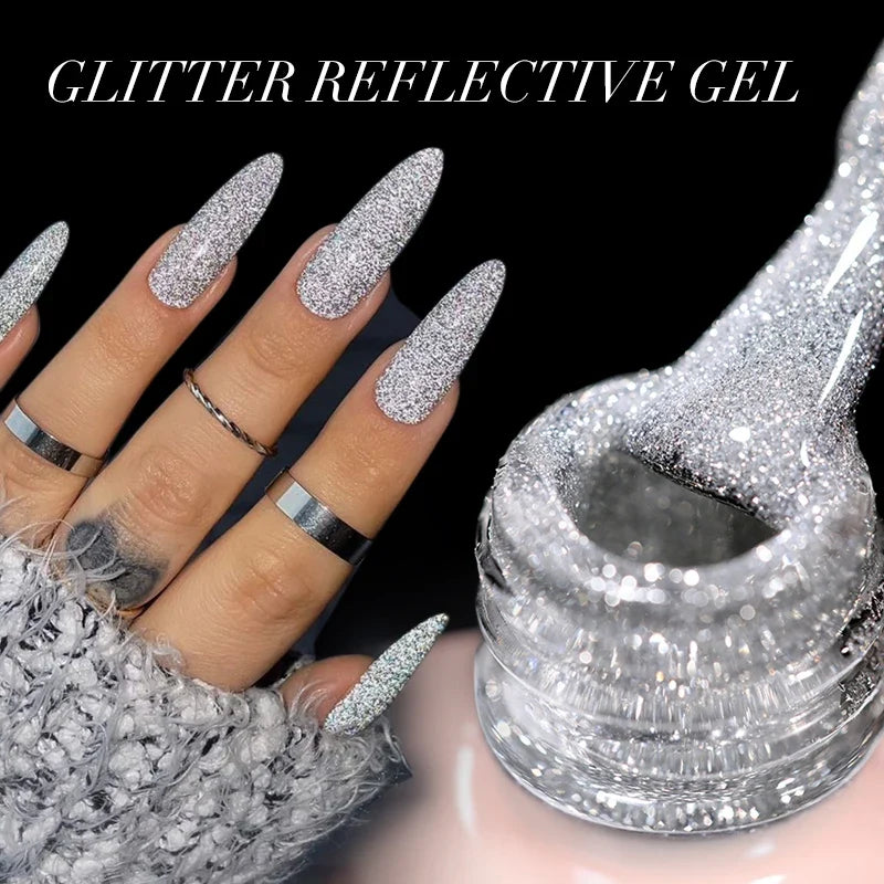UR SUGAR Champagne Gold Silver Reflective Glitter Gel Nail Polish 15ml - Semi-Permanent Soak Off UV Manicure Art Varnish