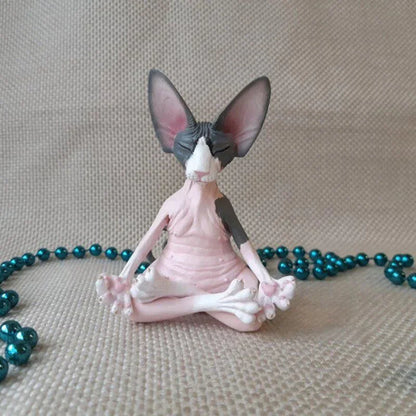 Whimsical Buddha Sphynx Cat Figurine – Meditation Yoga Happy Cat Sculpture for Garden & Home Decor
