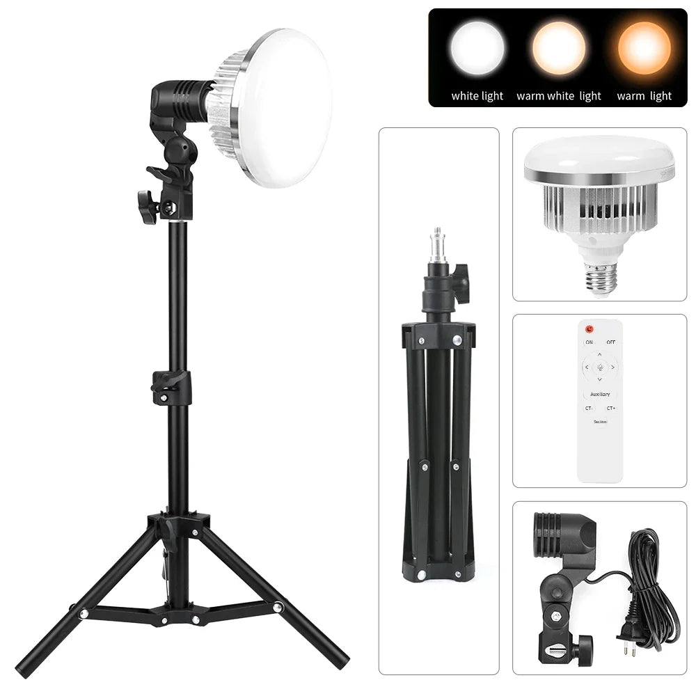 85W E27 LED Photographic Lighting Bulb – Dimmable Daylight Lamp with Remote Control for Photo Studio Softbox