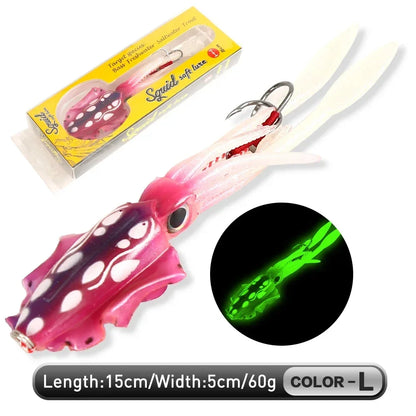 ZUKIBO Soft Squid Fishing Lure - Luminous UV Octopus Jig Bait for Deep Sea Boat Trolling
