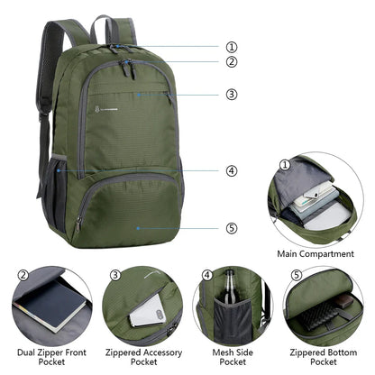 Lightweight Foldable Backpack - Waterproof Packable Daypack for Men & Women, Travel, Hiking, Outdoor Cycling & Camping Bag