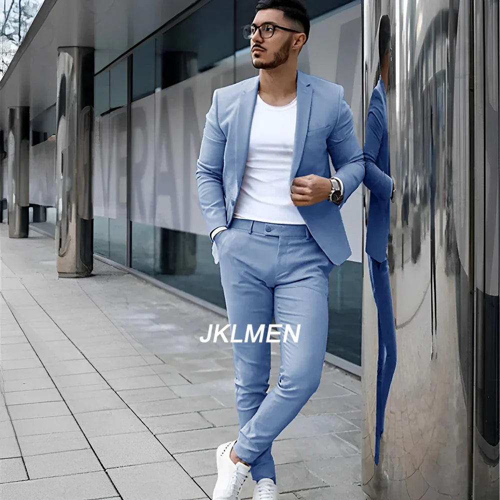 Gray Men’s 2 Piece Suit - Summer Casual Blazer & Pants Set for Wedding, Formal Events and Groom Style XS-5XL