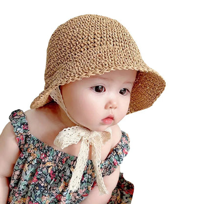 Summer Straw Baby Sun Hat – Lace Bow Panama Cap for Girls, Fashion Beach & Outdoor Travel Princess Bucket Hat for Kids UV Protection Bonnet