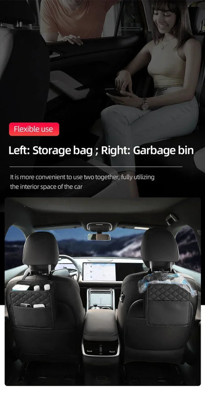 2024 Multi-Functional Car Seat Storage Bag – Leather Garbage & Storage Bag, Portable Trash Can for Most Car Models