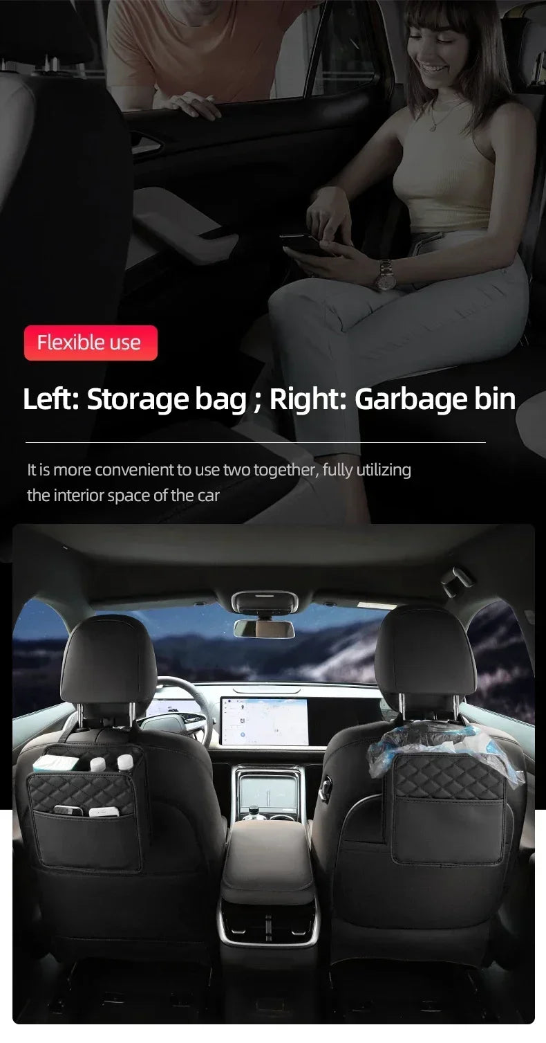 2024 Multi-Functional Car Seat Storage Bag – Leather Garbage Bag & Portable Trash Can for Most Models
