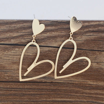 2024 Trendy Heart Dangle Earrings — Double-Layer Love Pendants for Women, Bohemian Hanging Ear Jewelry