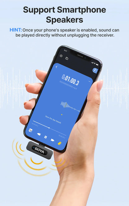 BOYA BY-V3 Wireless Lavalier Lapel Microphone – Noise-Cancelling Rechargeable Mic for iPhone, Android, Camera & Vlogging